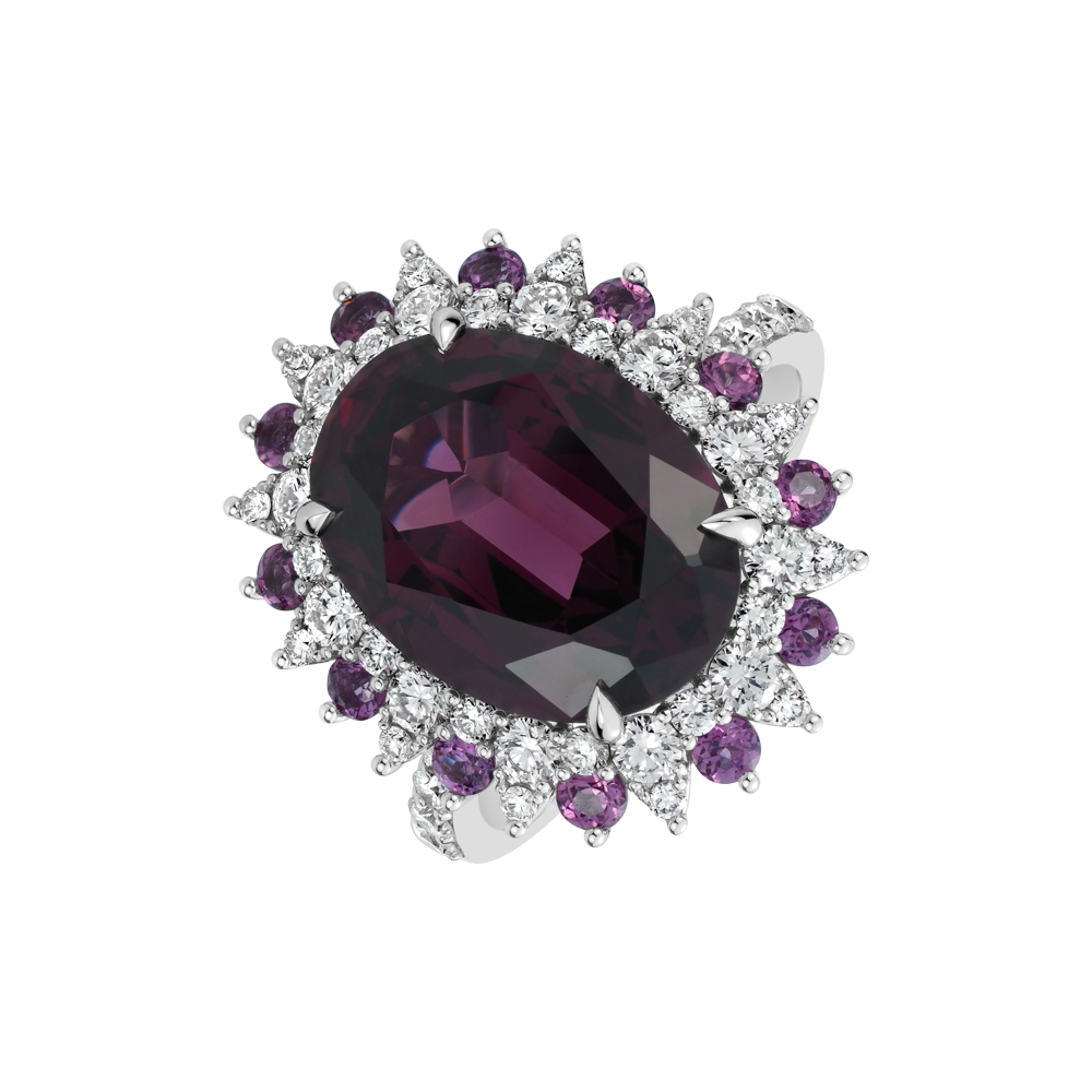 Scarlet Monarch, Prsten s rhodolitem a diamanty